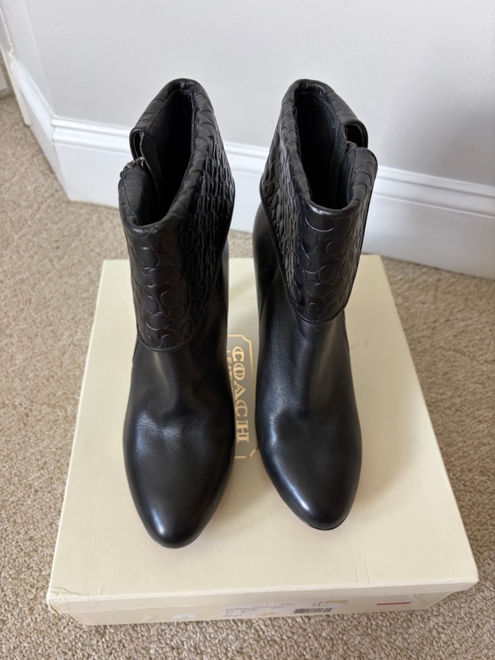 Coach Black Leather Fold-Over Cuff Ankle Booties - Picture 7 of 12